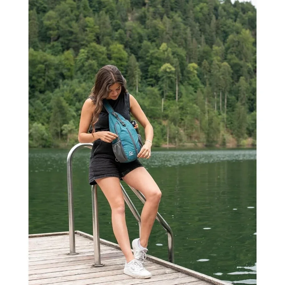 Men Teal Blue Crossbody Sling Backpack Sling Bag Travel Hiking Chest Bag Daypack